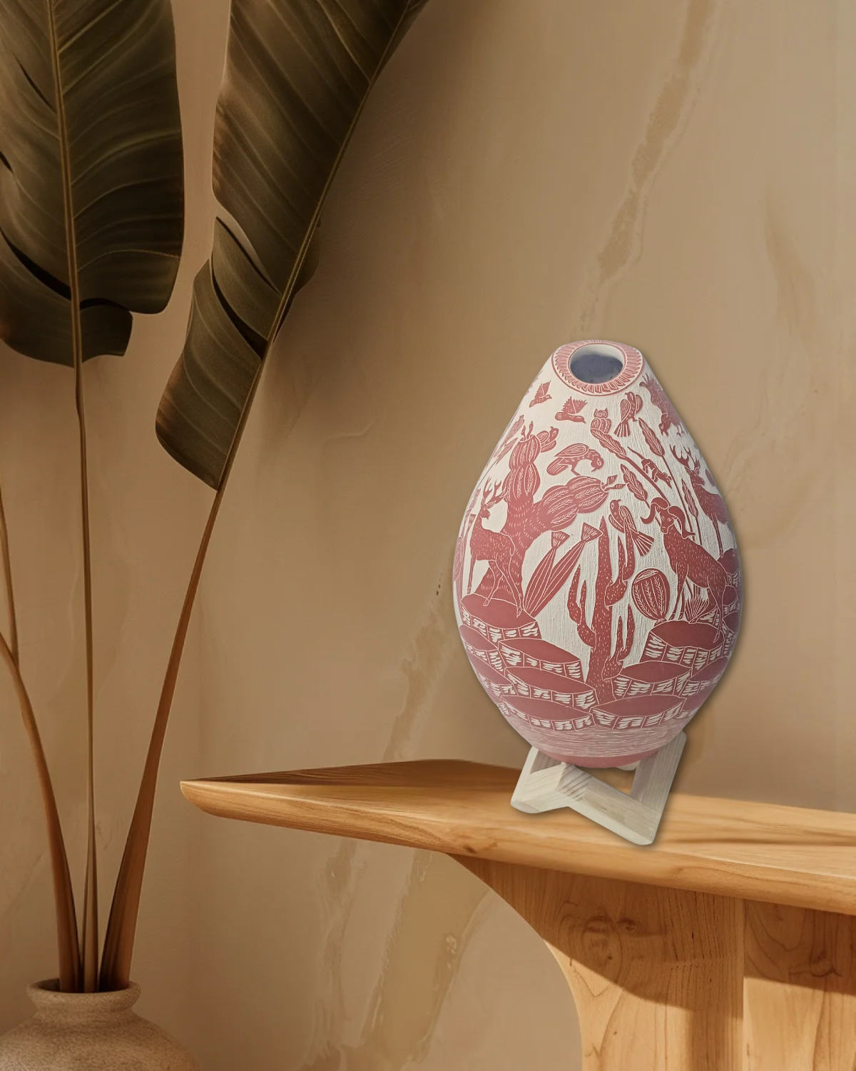 OLLA CON PAISAJE ROJO CON FAUNA