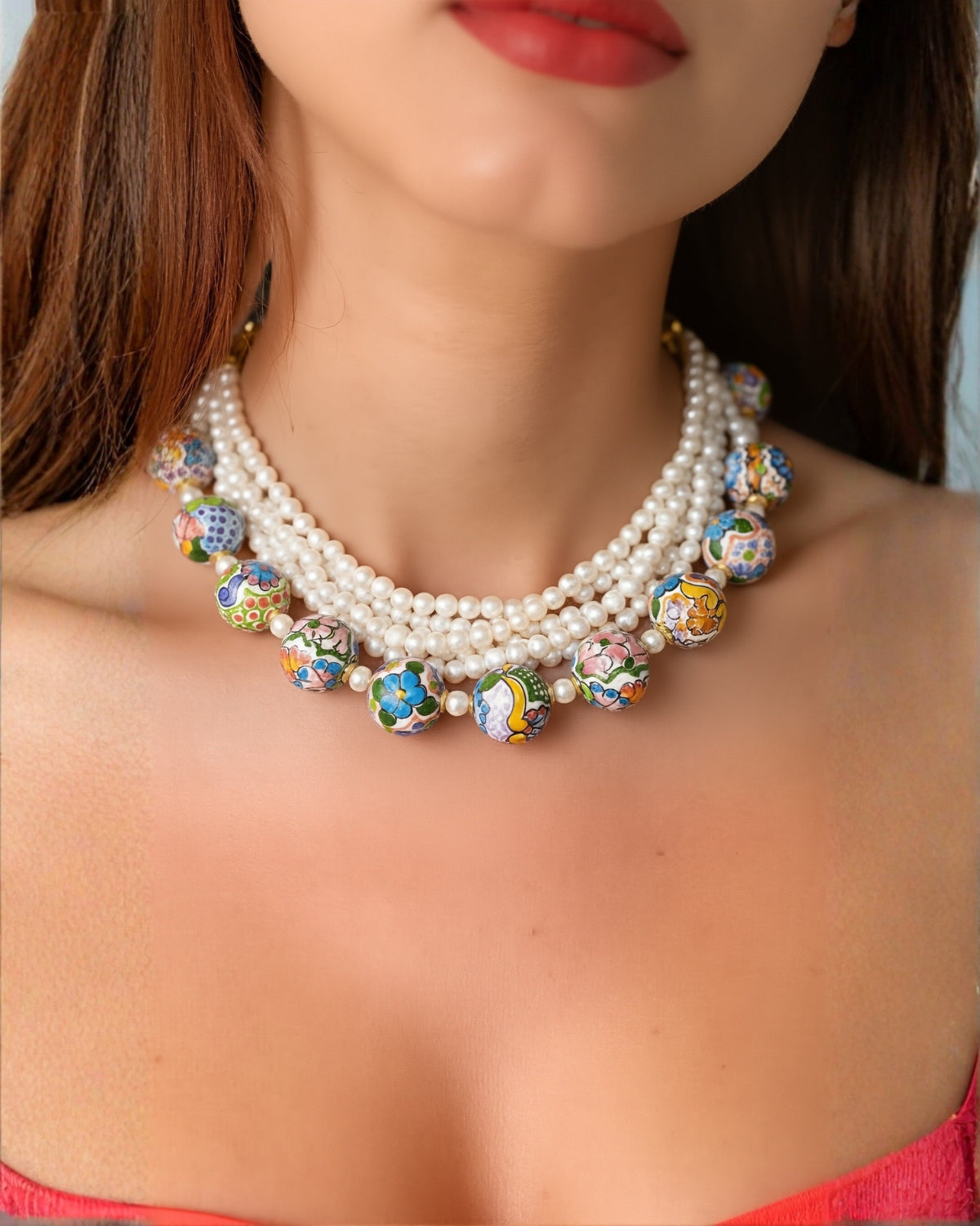 COLLAR ESFERA COLOR Y PERLA