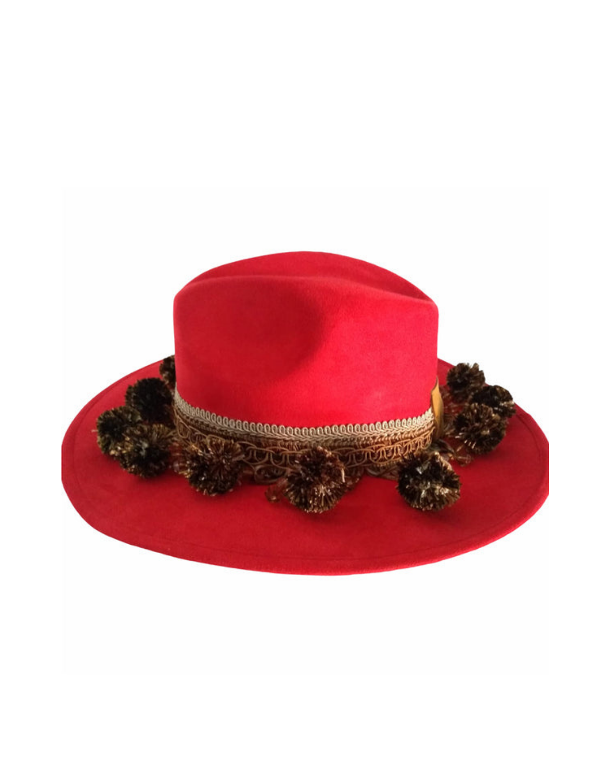 Sombrero de Ante rojo con Pompones oro