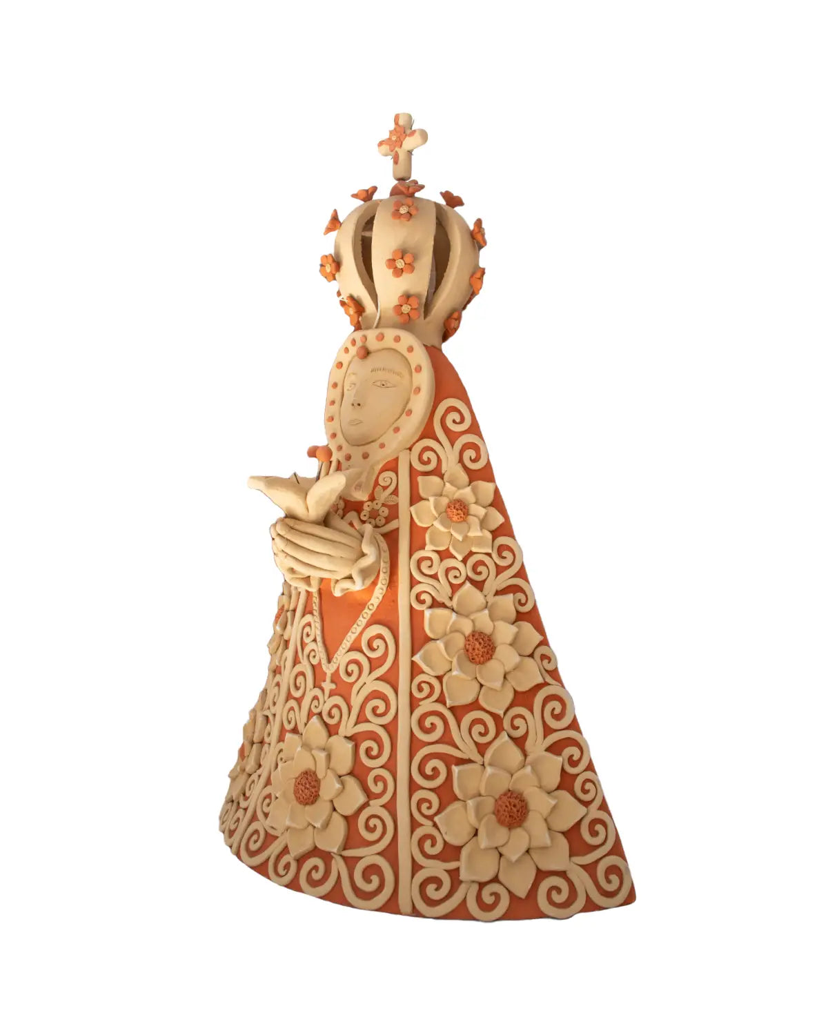 Virgen de 30 cms; barro modelado a mano