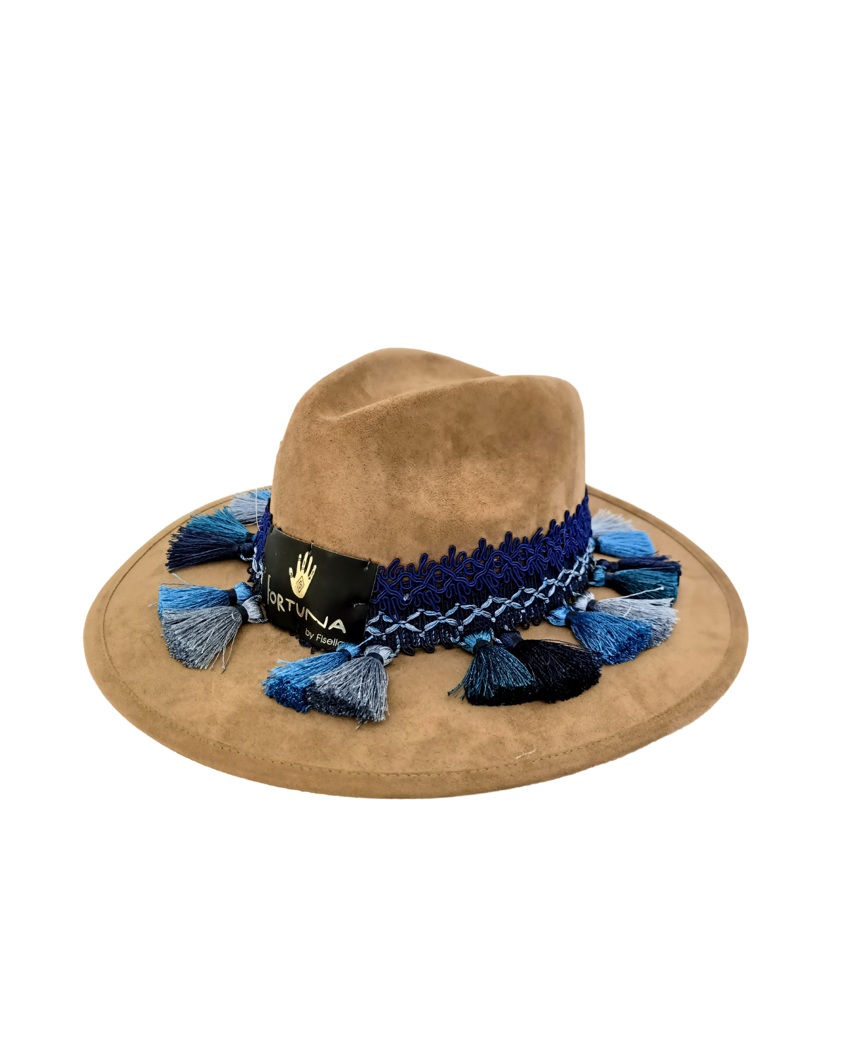 Sombrero country black color beige borlas azules talla grande