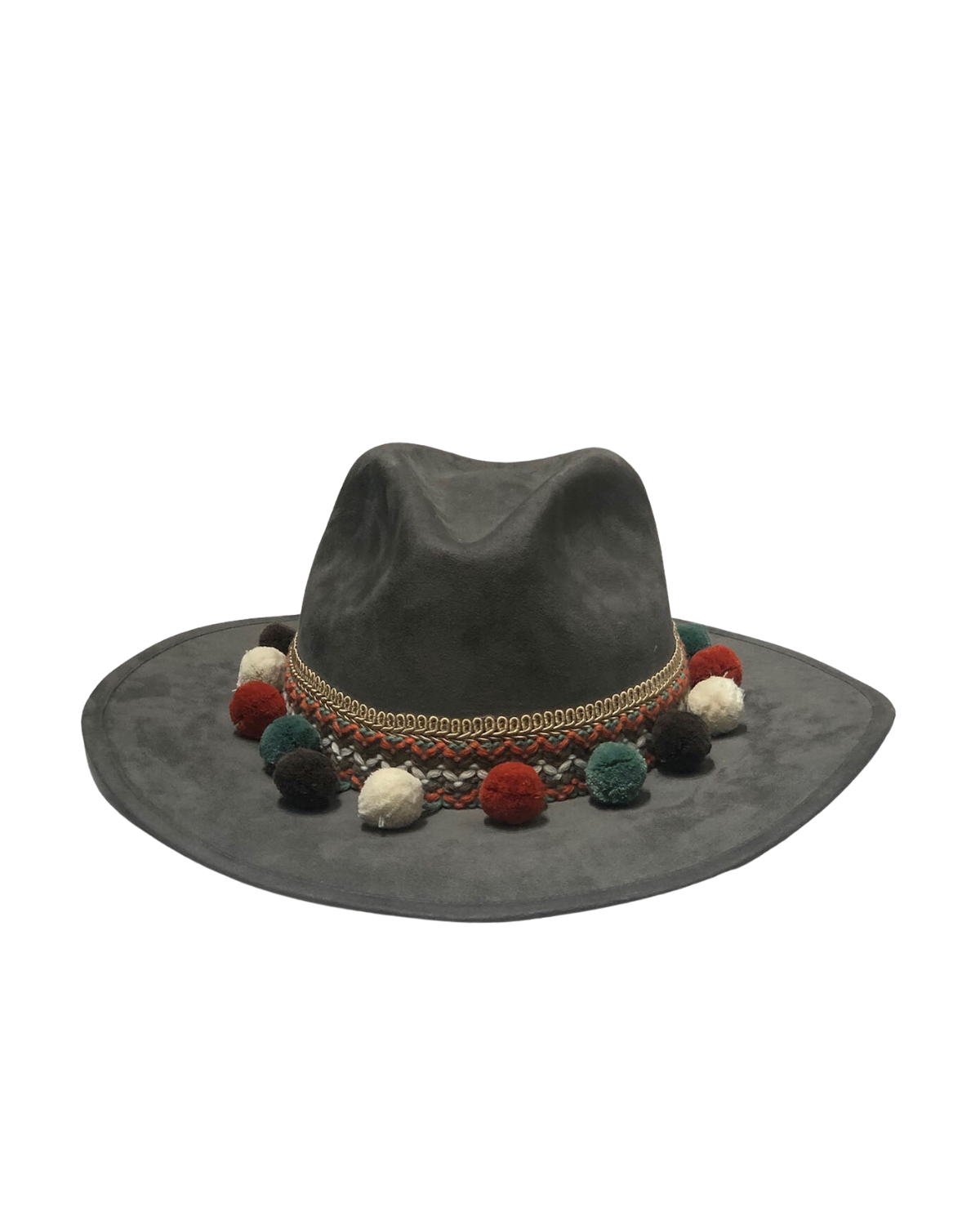 Sombrero country gris talla grande pompones colores